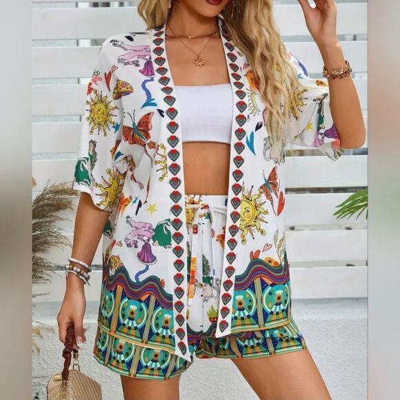 Colorful printed two-piece short set sz small - Picture 5 of 5